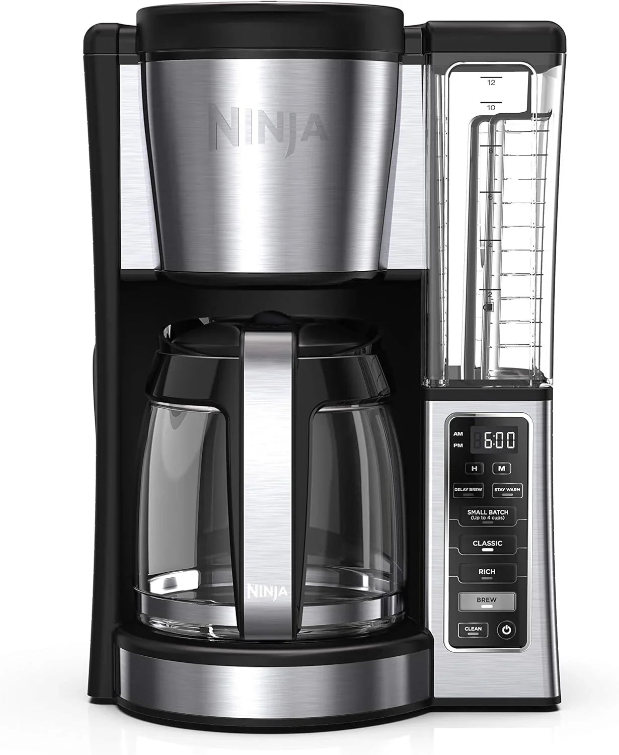 Programmable coffee machine, featuring two brewing modes, adjustable pre-heating plate and delayed brewing function