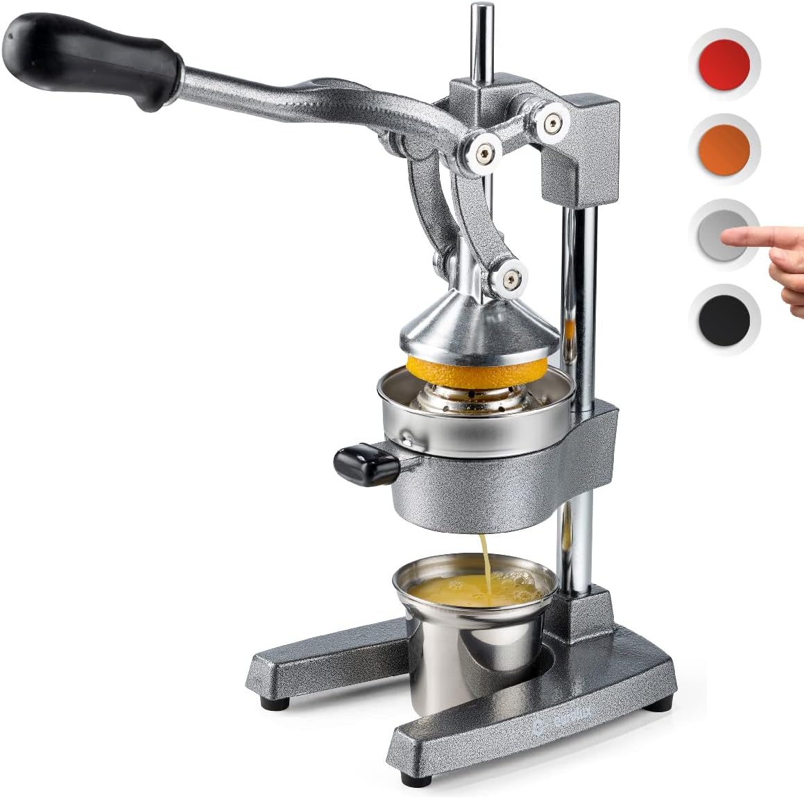 Citrus juicer | Extra-large commercial-grade manual press | Heavy-duty countertop orange juice extractor (with stainless steel cup) (black)