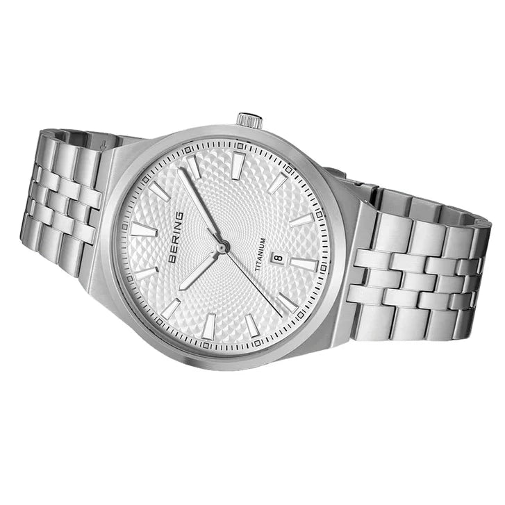 Bering Titanium White Silver-tone Guilloche Dial Men's Watch