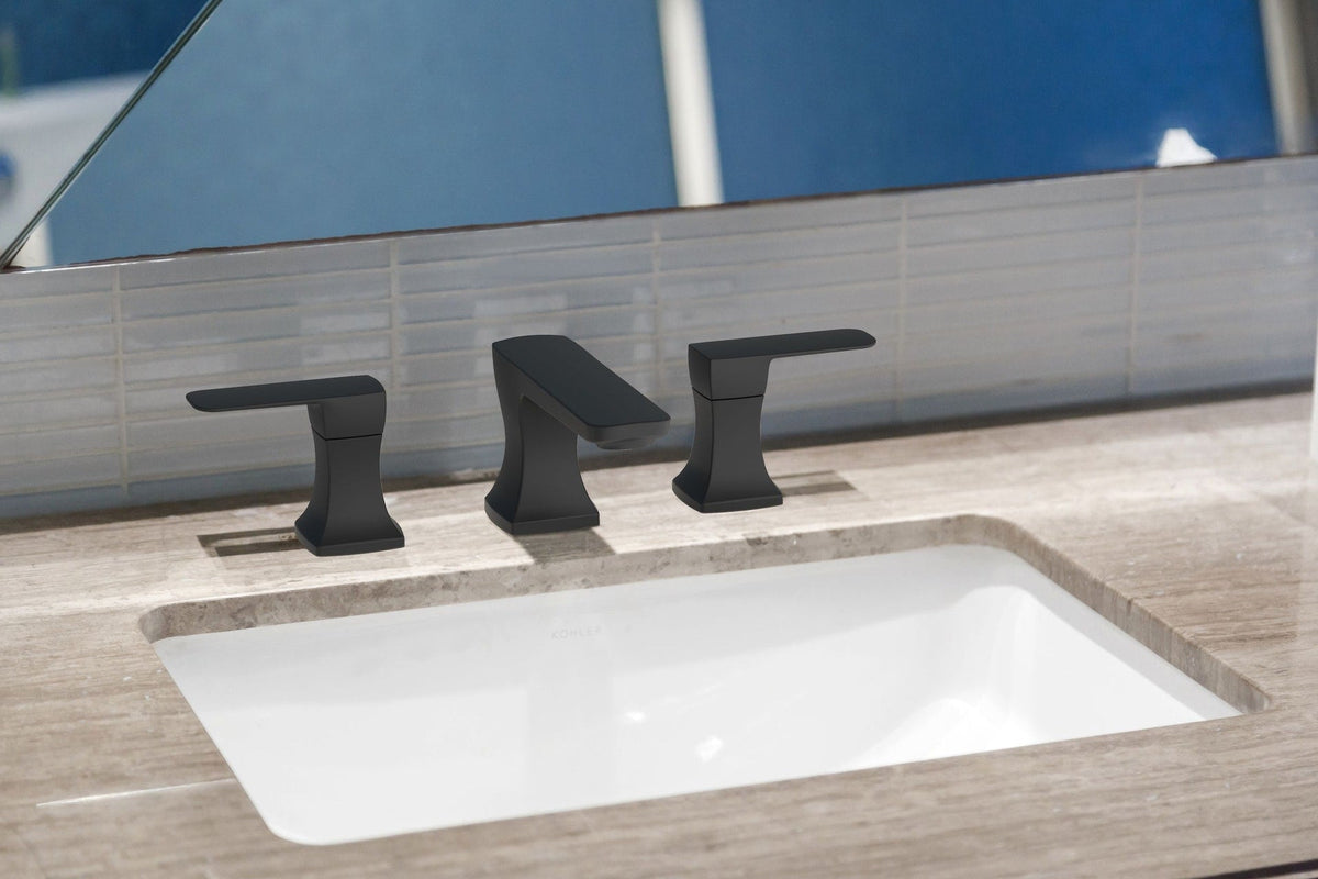 Aztek Double Handle Widespread 8-in Centreset Bathroom Sink Faucet with Pop-up Drain, Matte Black