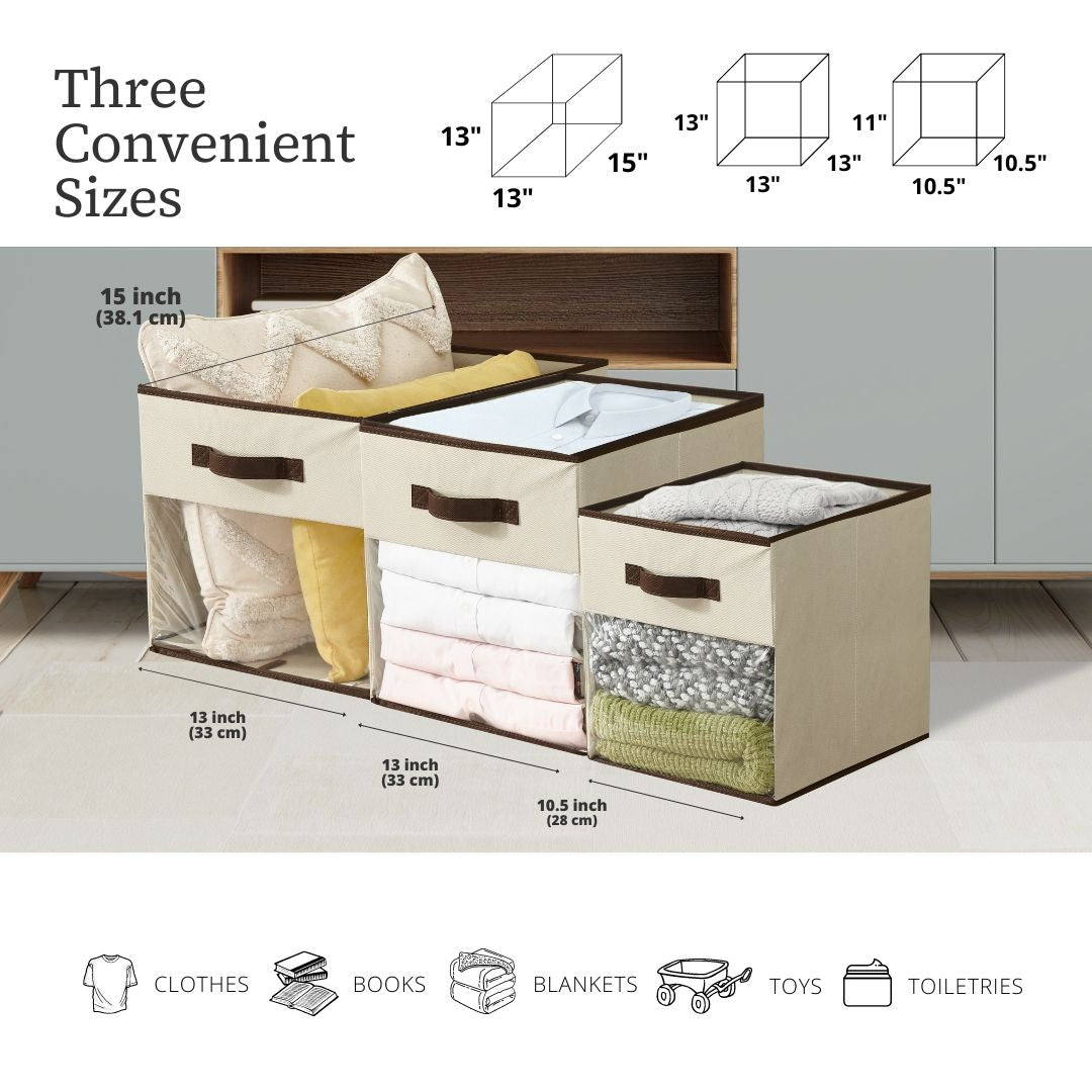 Collapsible Transparent Front Cube, 11-in, 6-pk, Beige