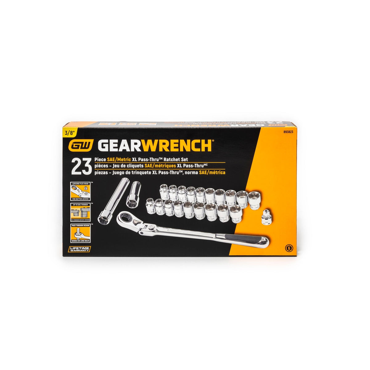 Pass-Thru 3/8-in Drive Socket Set 23-pc, SAE/Metric