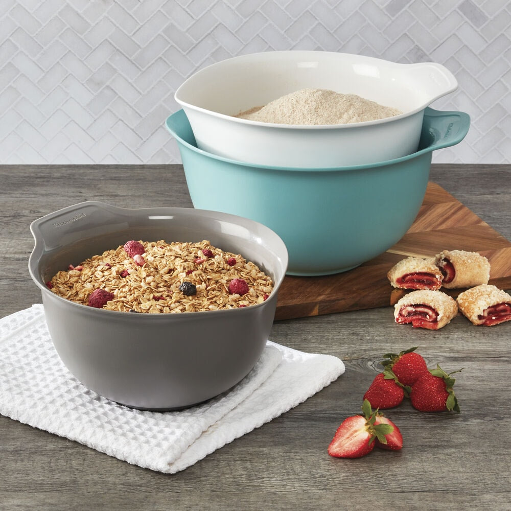 Plastic Mixing Bowl Set with Non-Slip Base, Assorted Sizes, 3-pc
