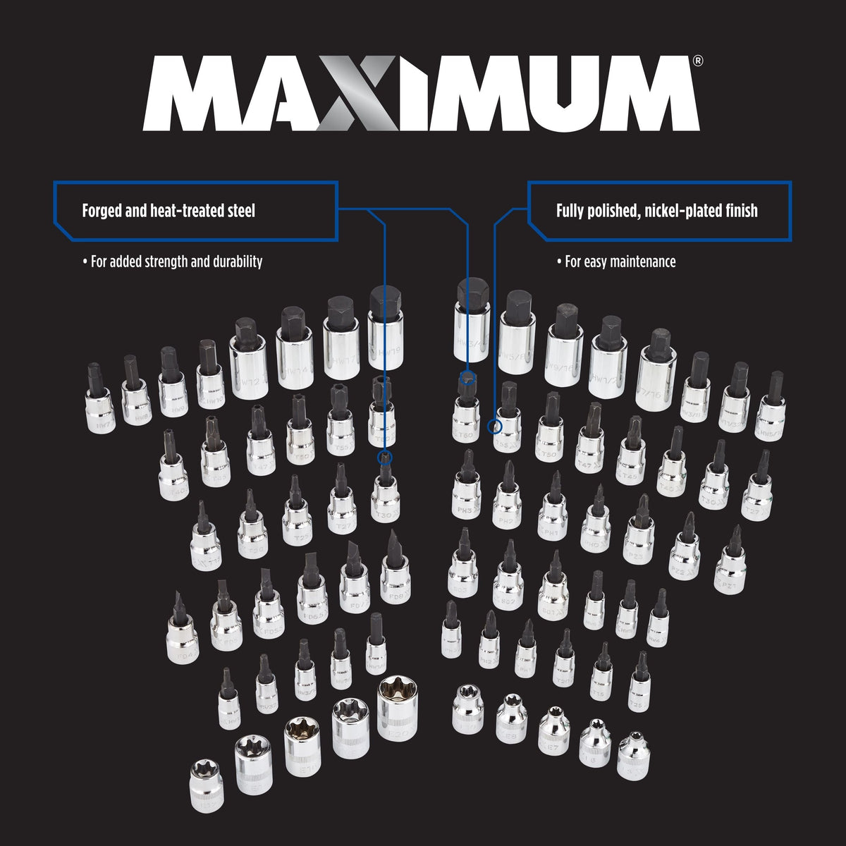 MAXIMUM Professional Grade Bit Socket Set, 75-pc