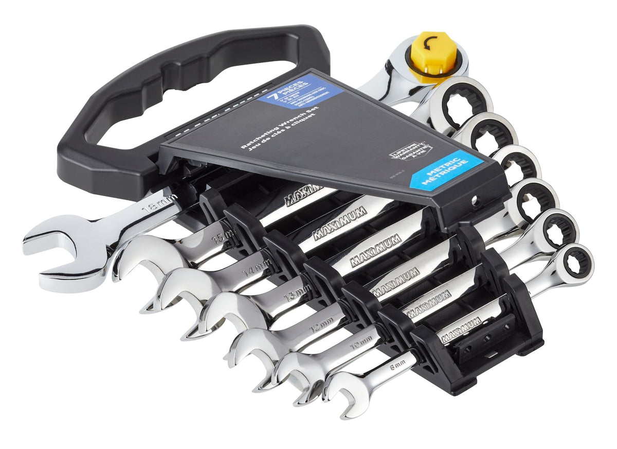 MAXIMUM Ratcheting Wrench Set, Metric, Nickel-Chrome Plating, 7-pc