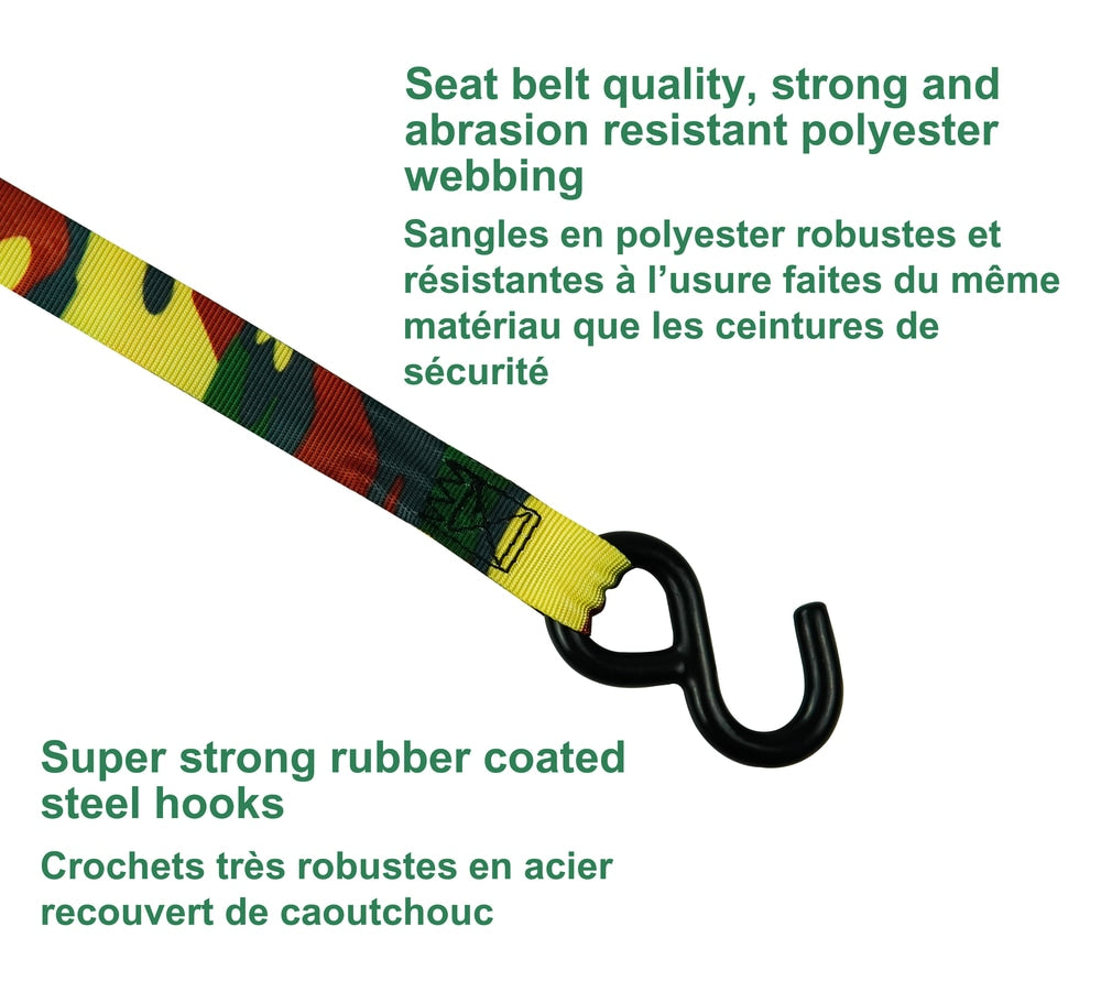1,200-lb Retractable Camo Ratchet Tie Down Straps, 1-in x 10-ft, 2-pk