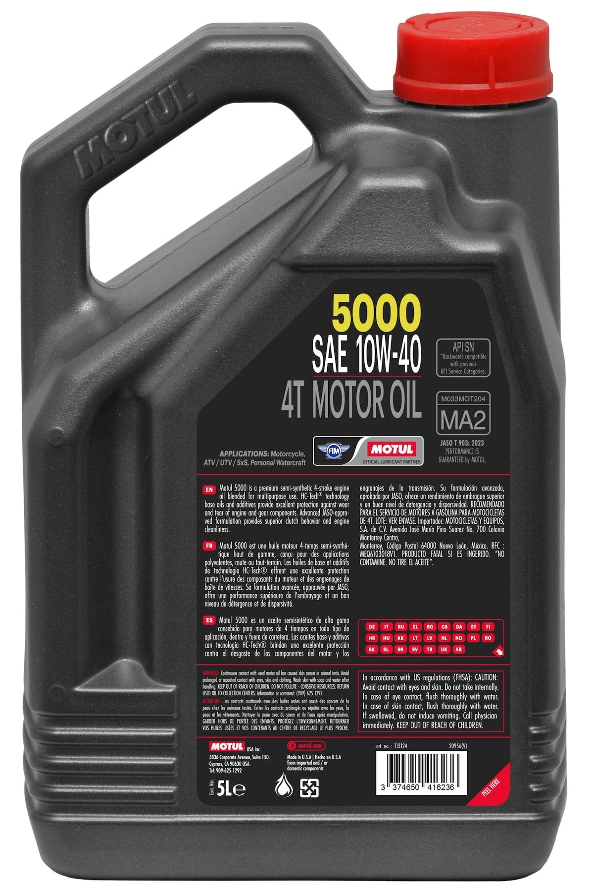 5000 4-Stroke Semi-Synthetic 10W40 Motor Oil, 5-L