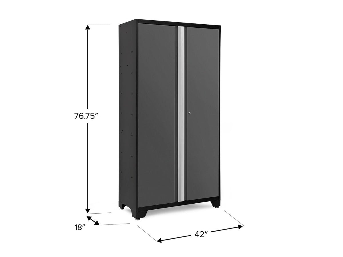 Bold Series Lockable 24-Gauge Steel RTA Storage Locker with 3 Shelves, Grey/Black, 42-in