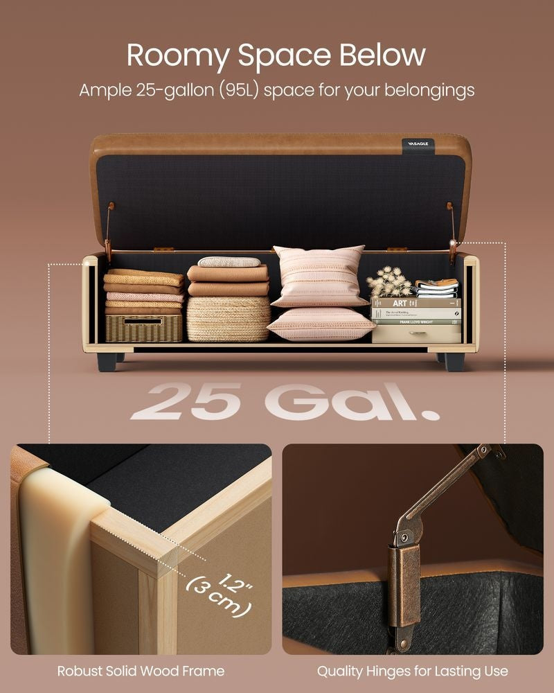Home Mid-Century Modern Brown Storage Ottoman