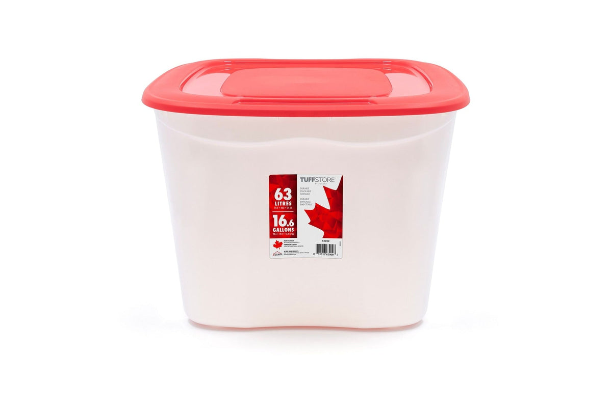 Stackable Storage Box with Lid, 63-L, Red/White, 63 Litre Storage Container