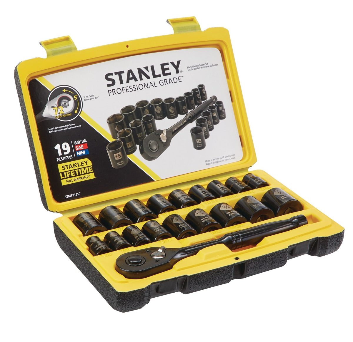 Professional Grade Black Chrome Socket Set, 19-pc, SAE/Metric