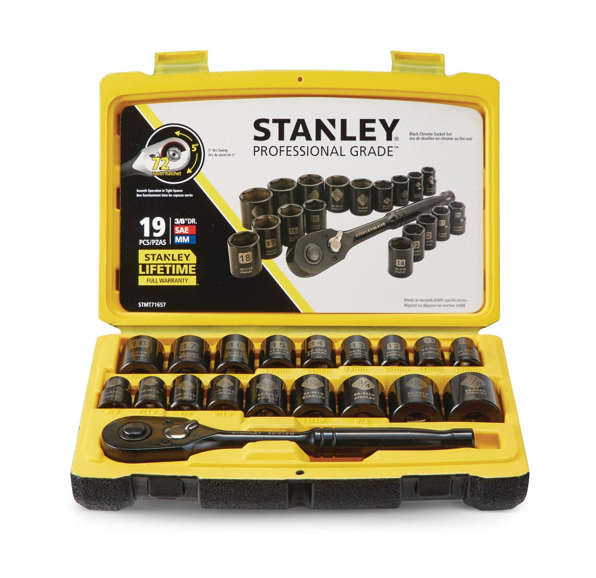Professional Grade Black Chrome Socket Set, 19-pc, SAE/Metric
