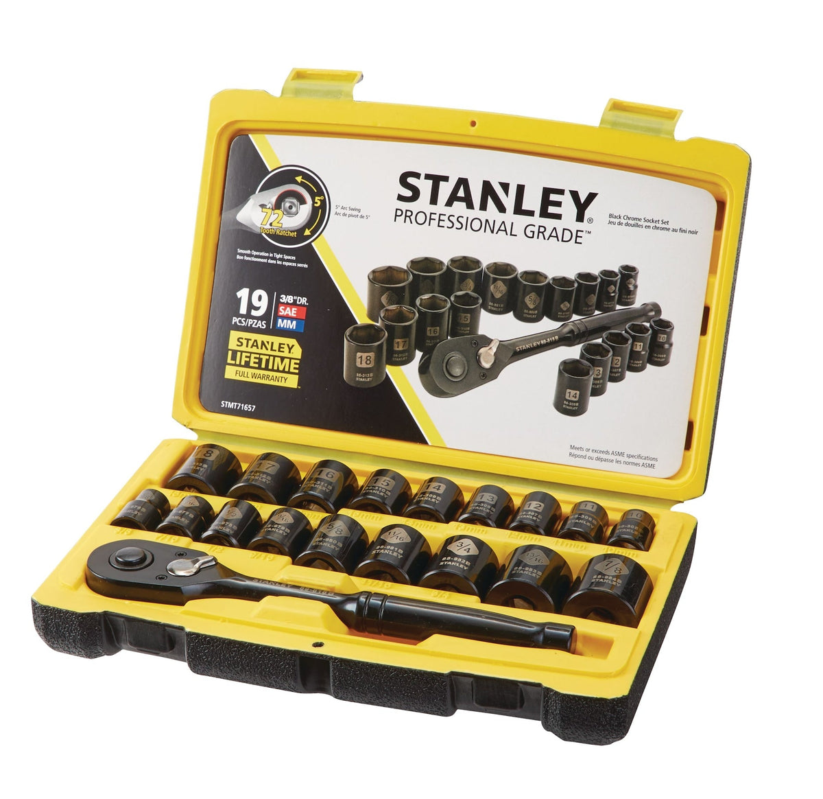 Professional Grade Black Chrome Socket Set, 19-pc, SAE/Metric