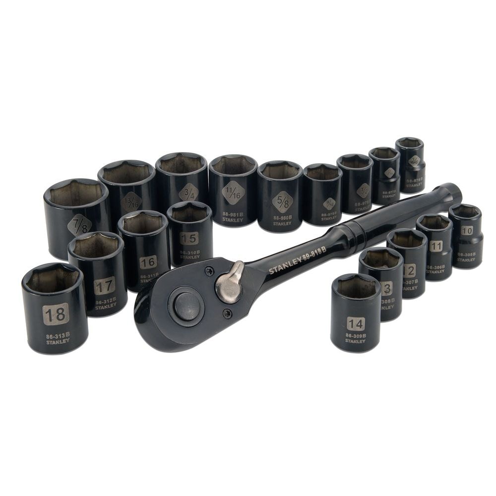Professional Grade Black Chrome Socket Set, 19-pc, SAE/Metric