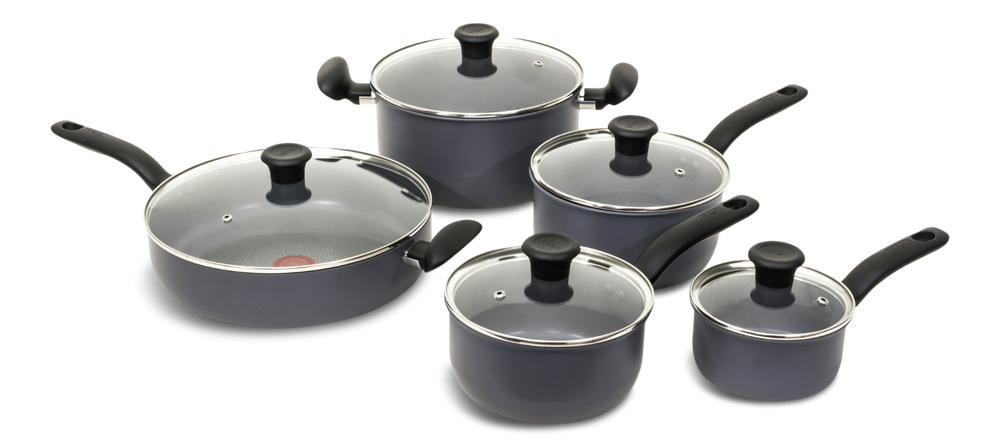 Hard Titanium Cookware Set, Non-stick, Dishwasher & Oven Safe, Grey, 10-pc
