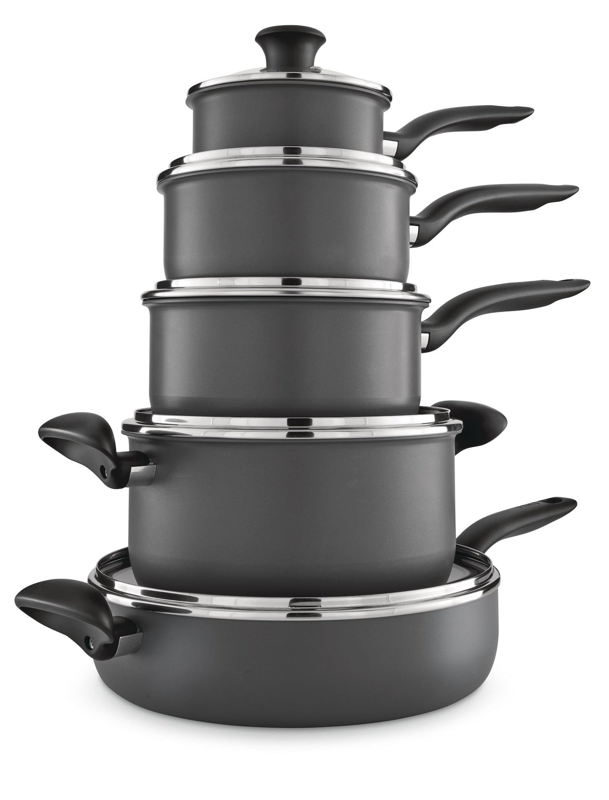 Hard Titanium Cookware Set, Non-stick, Dishwasher & Oven Safe, Grey, 10-pc