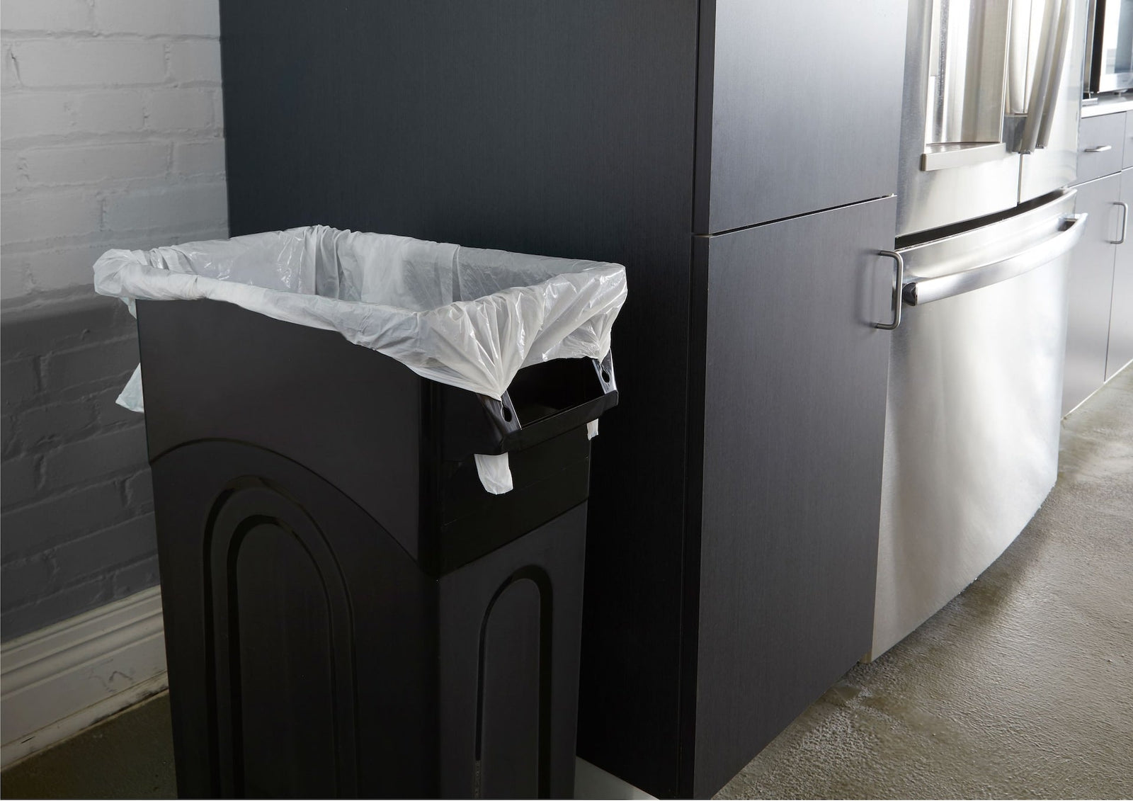 Plastic Tall Slim Rectangular Garbage Can, Black, 87-L