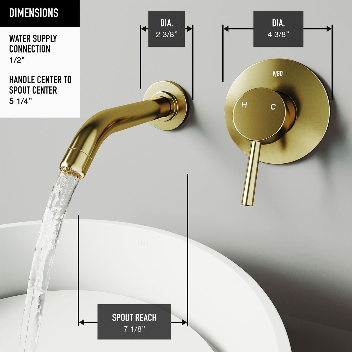 Olus Wall Mount Single Lever Bathroom Sink Faucet, WaterSense Certified, Matte BGold