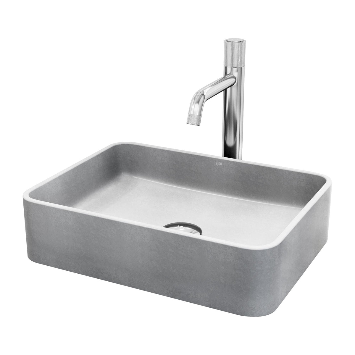 Segovia Gothic Grey Bathroom Sink/Basin Set with Apollo Faucet and Rectangular Vessel