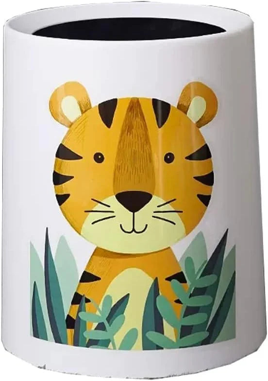 Trash Can No Lid Cute Kitchen Living Room Children's Room Bedroom Office Garbage Can Large Waste Paper Basket Toilet (Color: Tiger) H3478