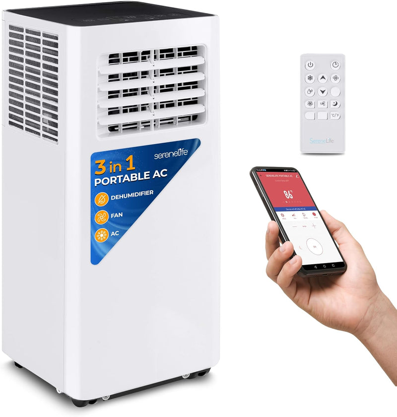 Portable Air Conditioner– 8,000 BTU 3-in-1 AC Unit with Cooling, Dehumidifier & Fan –w/ Remote Control, Window Mount Kit, Wheels, Quiet Operation for Rooms up to 300 sq ft T2165