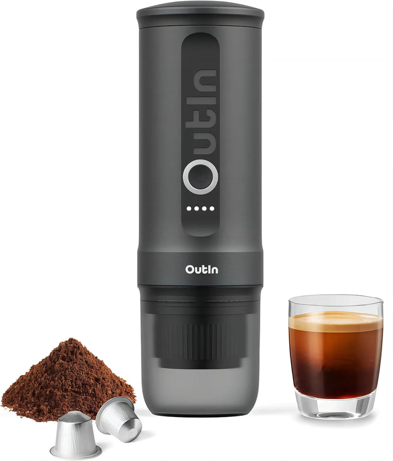 Nano Portable Electric Espresso Machine, Travel Coffee Maker for Camping, Car Coffee Maker Self-Heating with USB-C, With Ground Coffee & NS Capsule for RV, Hiking, Office A7748