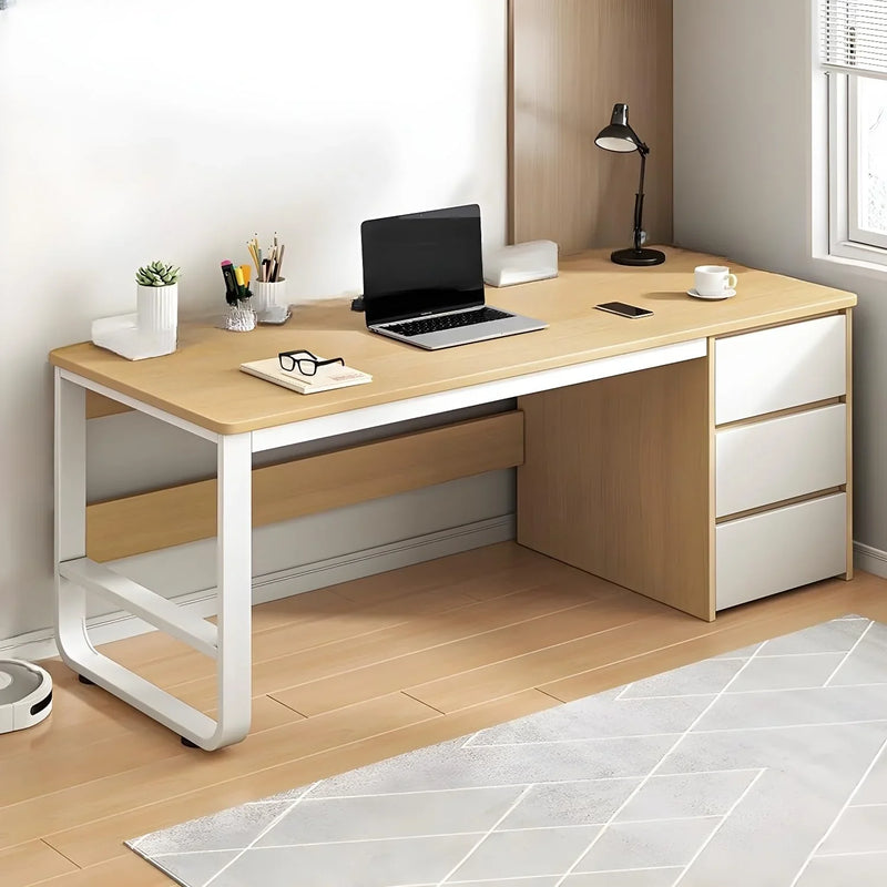 This stylish and modern office desk features an integrated cable management system, a wooden desktop, and a rectangular shape. It comes with three drawers and is ideal for both office and home use. Available in brown, it measures 63 inches in length K8667