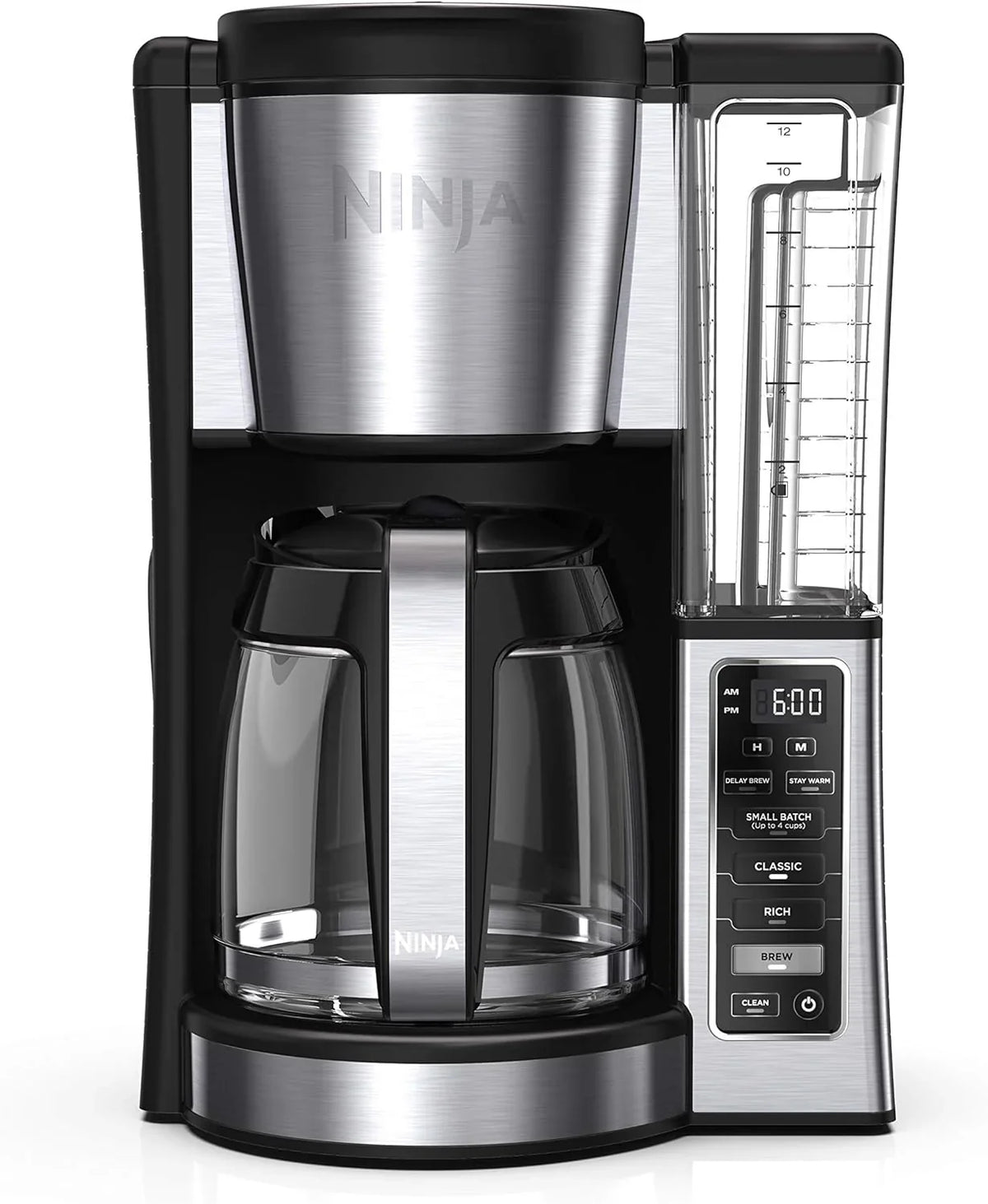 Programmable coffee machine, featuring two brewing modes, adjustable pre-heating plate and delayed brewing function