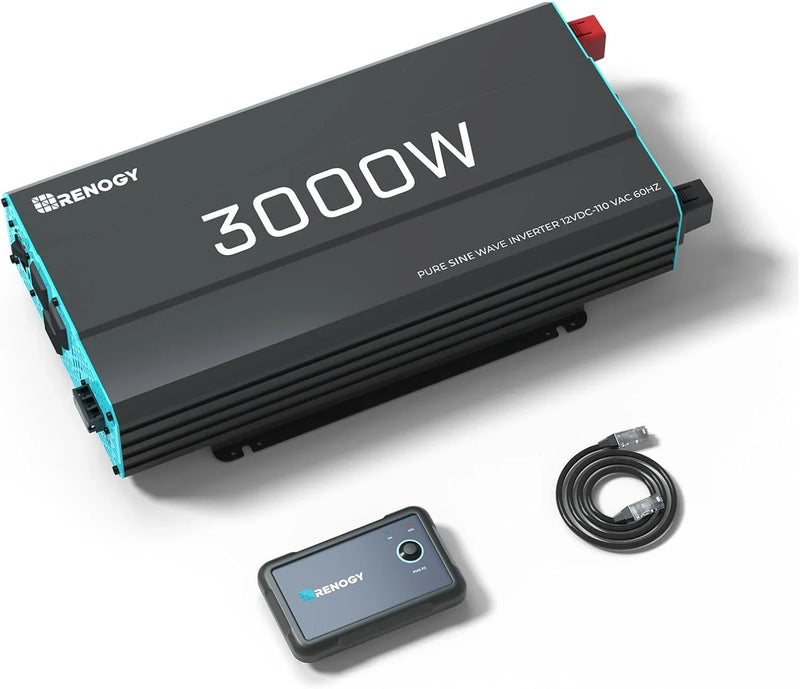 3000W Pure Sine Wave Inverter 12V DC to 120V AC Converter for Home, RV, Truck, Off-Grid Solar Power Inverter 12V to 110V with Built-in 5V/2.1A USB / Hardwire Port, Remote Controller N3445