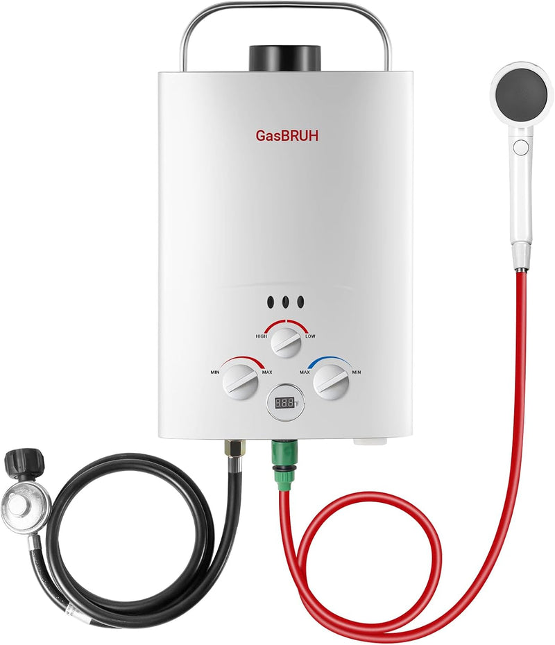 Tankless Water Heater Outdoor, 1.58 GPM, 6L Portable Propane Camping Water Heater with Overheating Protection for Indoor,RV,Camping F4083