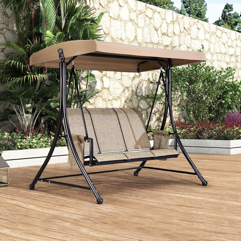 3 luxurious outdoor deck swings, with a weather-resistant steel frame, adjustable tilted canopy, brown model I8364