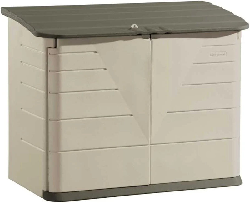 Poly resin outdoor storage shed, with floor (4.5 feet x 3 feet), weather-resistant, beige/brown, suitable for storing and organizing household/backyard/swimming pool chemicals/toys/garden tools/porch/terrace cushions. D1965