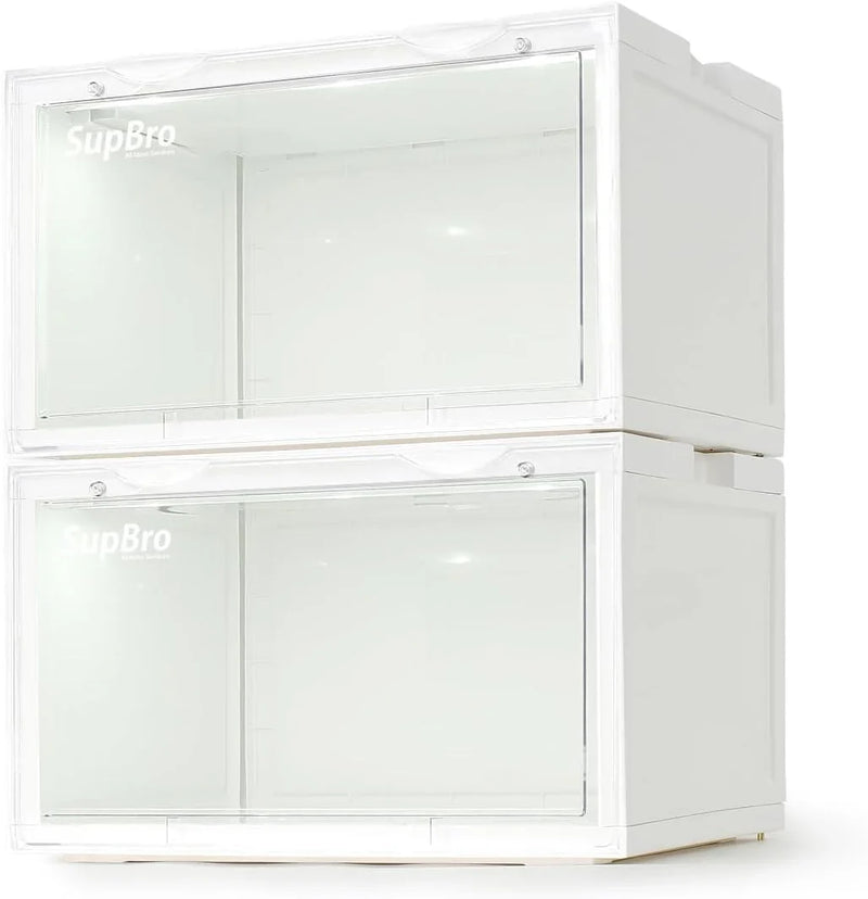 Lightning Collection Storage Box - Voice Control - Easy Access Storage Shoe Box, Stackable Shoe Storage Box, Equipped with Transparent Plastic Door, Suitable for Sports Shoes (11.2 x 14.9 x 8.8 inches (6 sets), White) E4919
