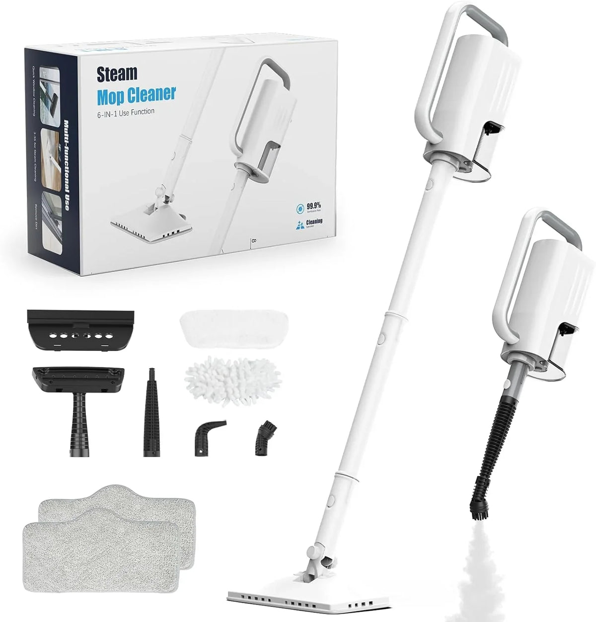 Steam Cleaner, 6 in1 Rotated Steam Mop Cleaner with 2 Modes, 2 Microfiber Pads, 400ML Removable Tank, 23FT Power Cable, Detachable Steam Mops for Floor, Laminate Floor, Tiles Cleaning (Light Blue)