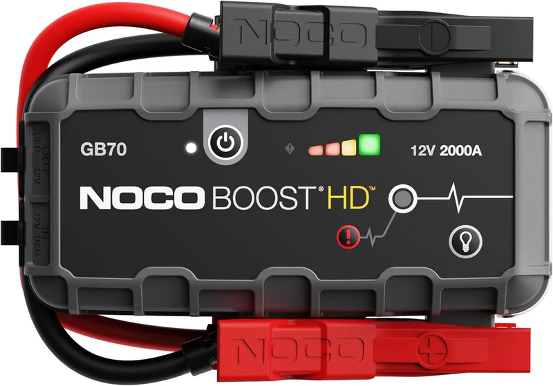 HD GB70 2000A UltraSafe Car Battery Jump Starter, 12V Battery Booster Pack, Jump Box, Portable Charger and Jumper Cables for 8.0L Gasoline and 6.0L Diesel Engines N2934