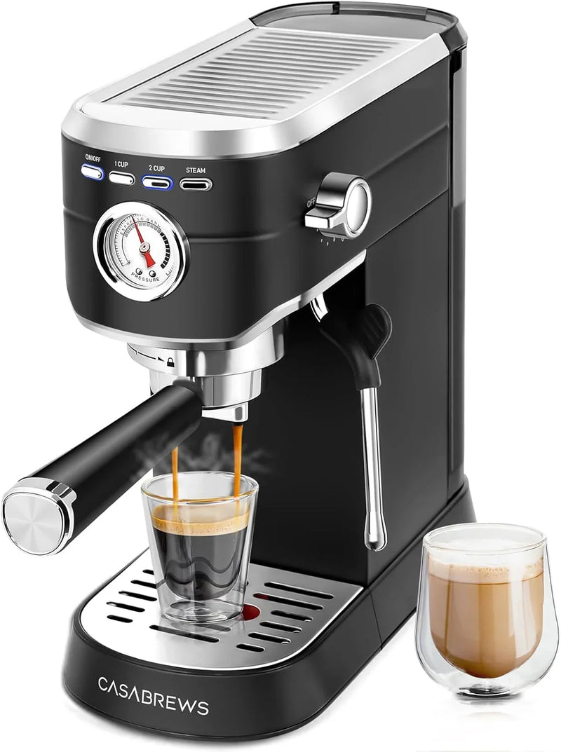 Espresso Machine 20 Bar, Compact Espresso Maker with Steam Milk Frother, Stainless Steel Coffee Machine with 34oz Removable Water Tank for Cappuccino, Latte, Silver U4707