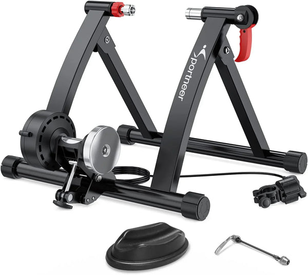 Bike Trainer Stand Indoor Riding - Sportneer Magnetic Stationary Bicycle Exercise Stand with Noise Reduction Wheel, 6 Resistance Adjustable N2674