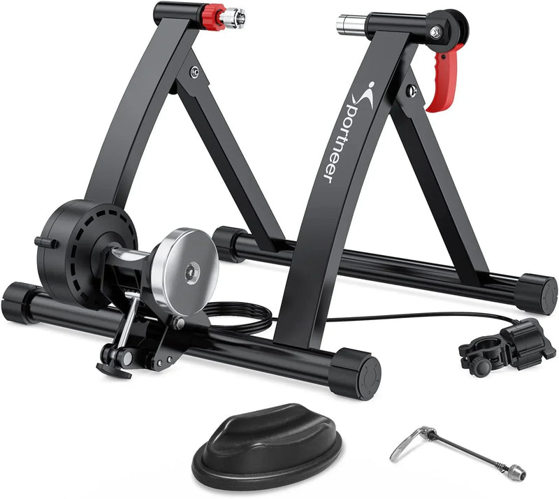 Bike Trainer Stand Indoor Riding - Sportneer Magnetic Stationary Bicycle Exercise Stand with Noise Reduction Wheel, 6 Resistance Adjustable N2674
