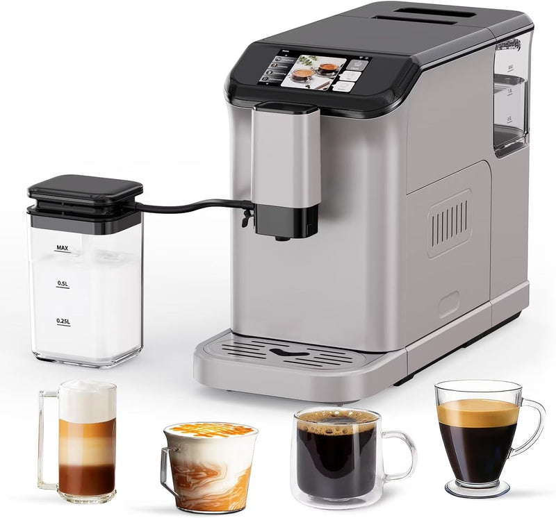 Full Automatic Espresso Machine with Built-In Grinder & Milk Frother - FTF Touchscreen Coffee Maker for Latte/Cappuccino, 20 Bar Pressur & 1.5L... G2274