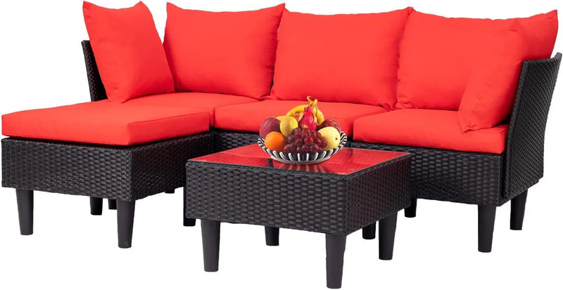 Patio Furniture Set 4 Pieces Outdoor Rattan Chair Wicker Sofa Garden Conversation Bistro Sets for Yard,Pool or Backyard I4935