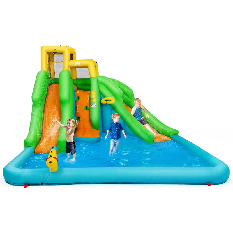 Inflatable Water Park Bounce House w/Climbing Wall Two Slides and Splash Pool Q1892