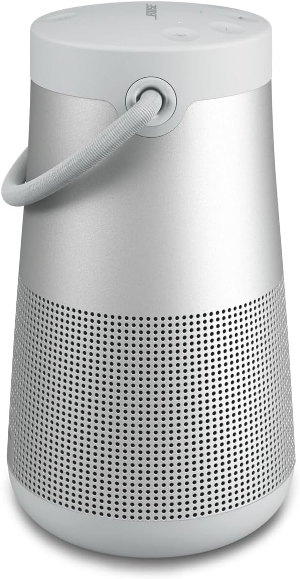 Wireless speaker, portable speaker with microphone, wireless and waterproof, 360-degree omnidirectional sound output, long-lasting battery and handle, silver appearance G2632