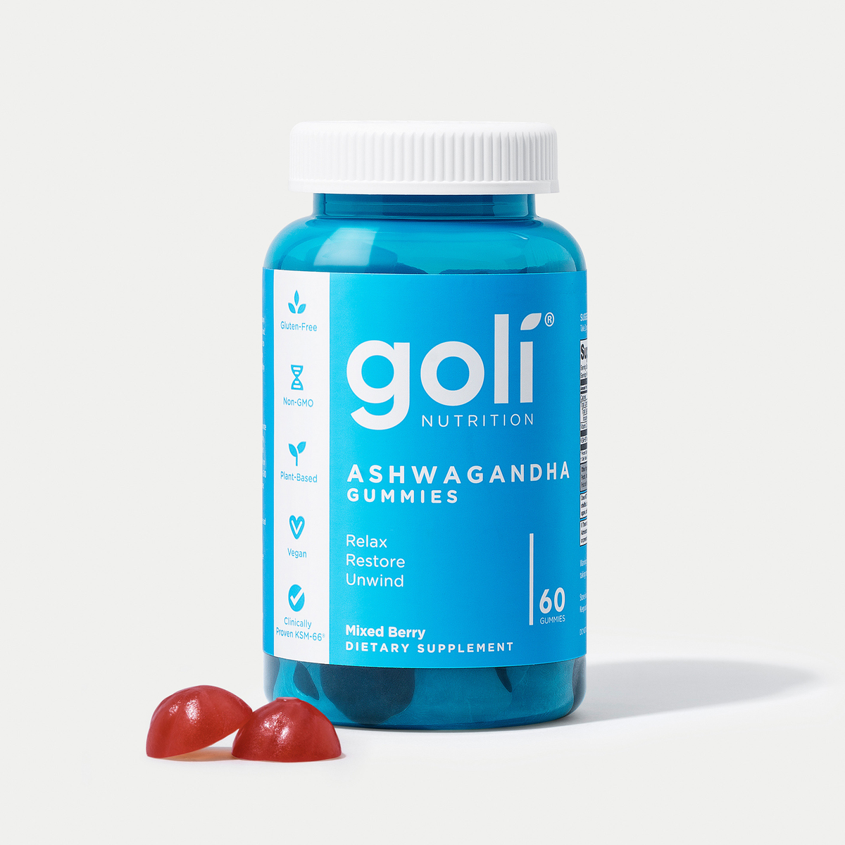 Goli Vegan Relax & Unwind Formula: Ashwagandha & Vitamin D Gummy - Mixed Berry, KSM-66