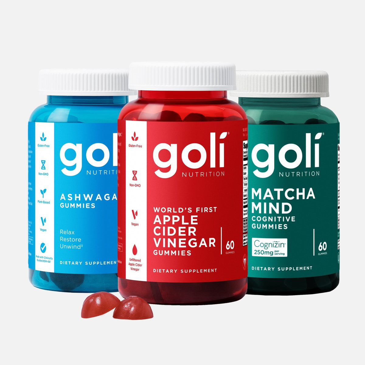 Goli Daily Wellness 3-Pack C-GA1GB1GR1 — ACV With B9 & B12 Plus KSM-66 Ashwagandha