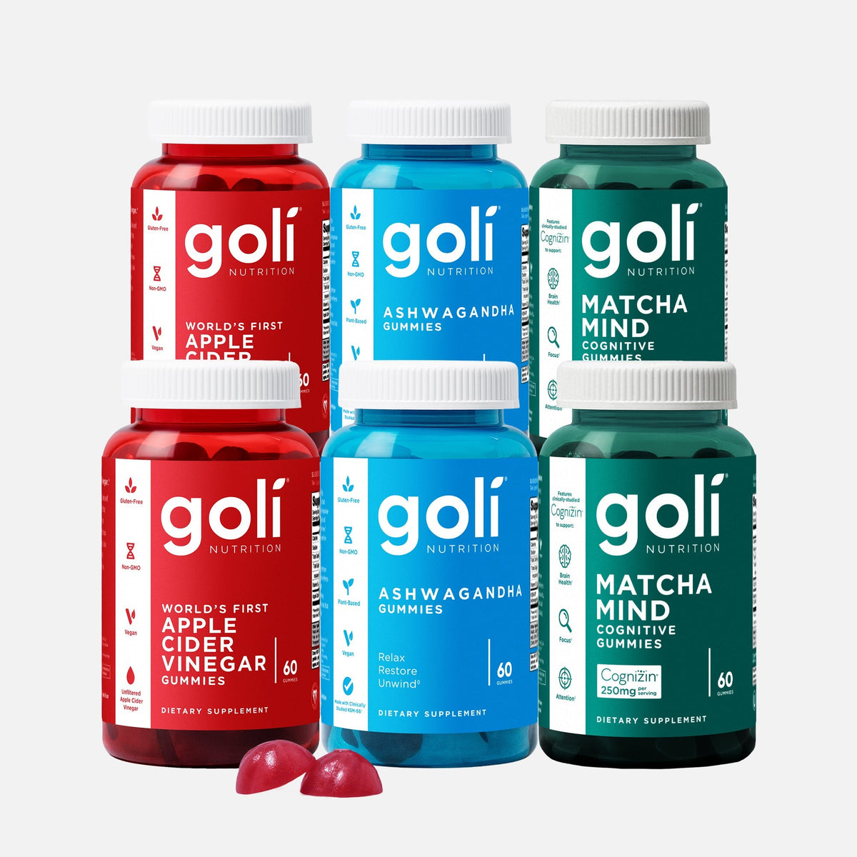 Goli Daily Wellness 6-Pack C-GA2GB2GR2 — ACV, KSM-66 Ashwagandha & Matcha Mind Gummies