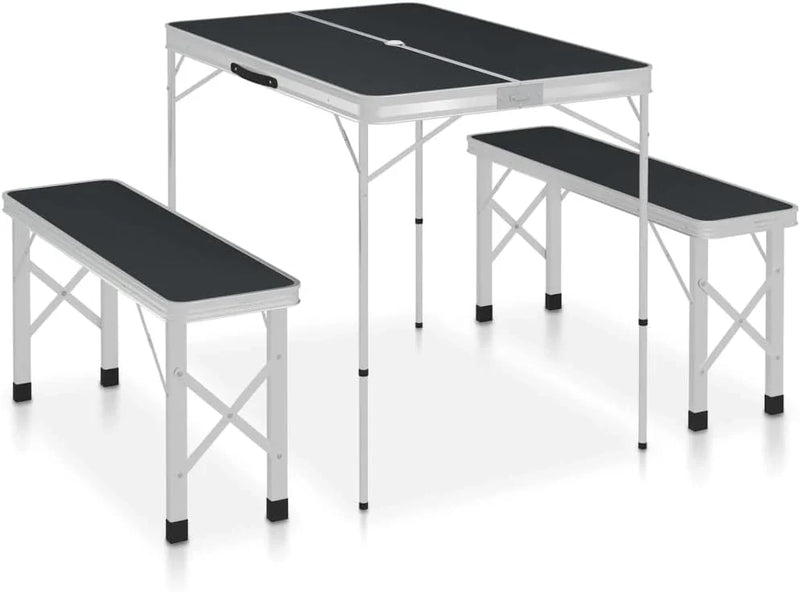 Folding Camping Table with 2 Benches Aluminium Grey,Item colourGrey and Silver K1450