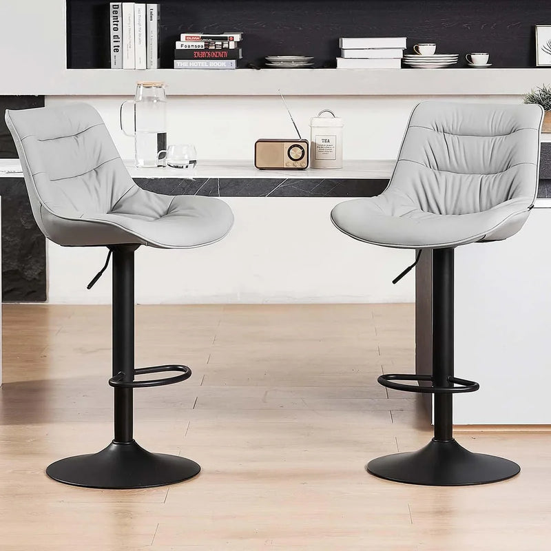 Bar stool set (2-piece) Adjustable rotating style, black color, covered with PU leather and equipped with a backrest, suitable for medium-height stools used in kitchen island or home bar. Z7105