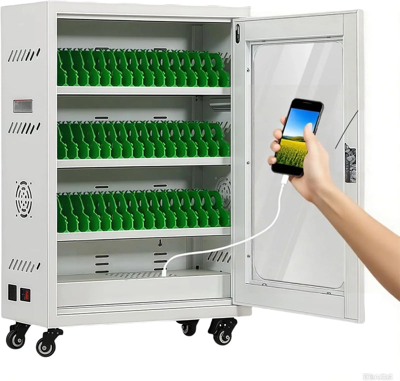 Mobile Charging Cabinet for Cell Phone, 50 Device Charging Station, USB Charging Cart Locker, with Wheels & Combination Lock, Secure Phone Storage Cabinet (50Slots) H5027