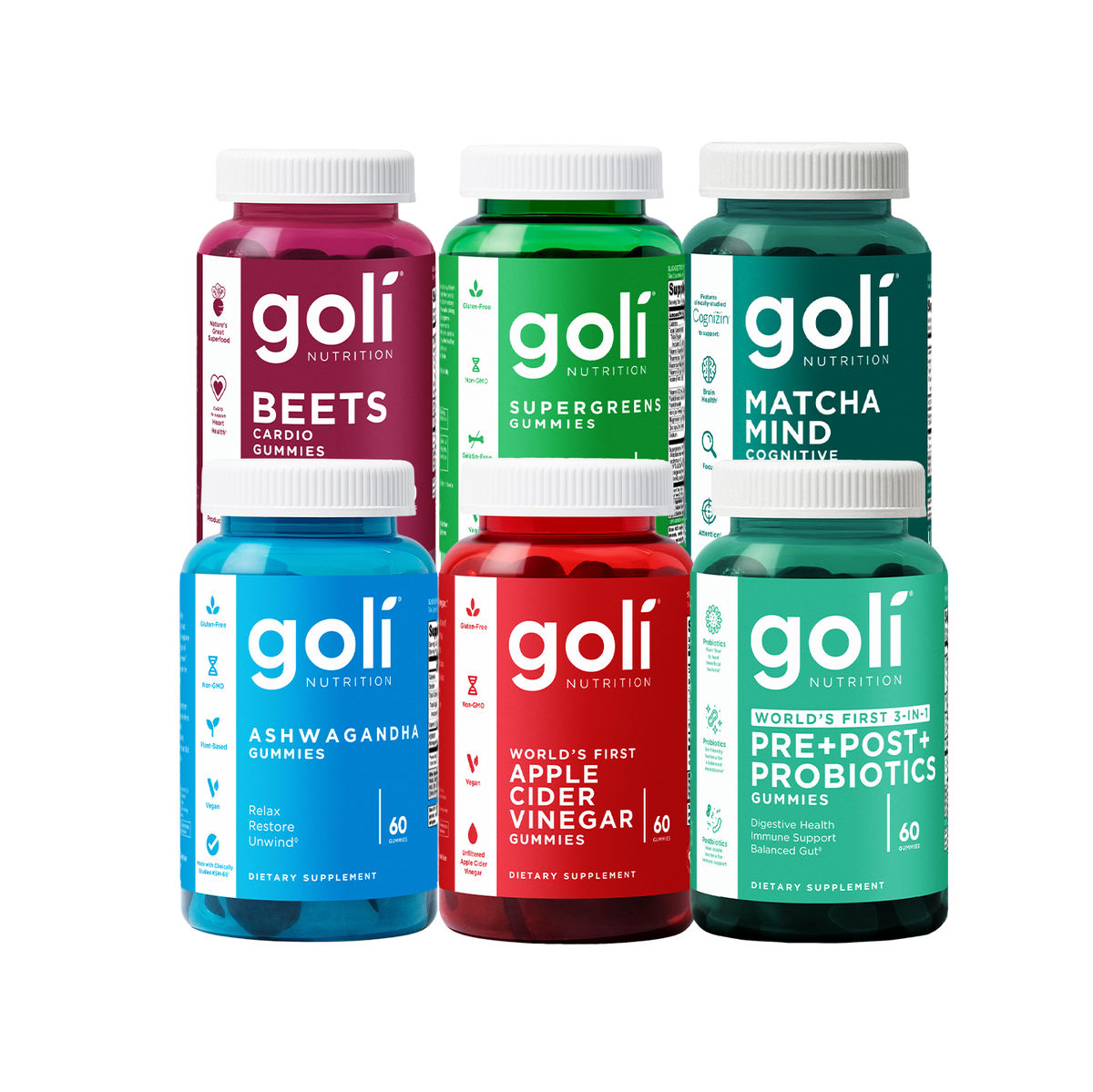 Goli Vegan Non-GMO ACV, Ashwagandha & Probiotic Gummy Kit — The Complete Wellness Set- FBM