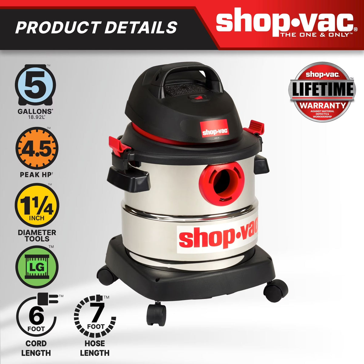 5 Gallon 4.5 Peak HP Wet Dry Vacuum